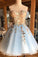 A Line Light Blue Off the Shoulder Above Knee Homecoming Prom Dress with Appliques WK939