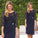 A Line Navy Blue Lace 3/4 Sleeve Short Chiffon Scoop Mother of the Bride Dresses WK423
