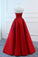 A Line Red Strapless Sweetheart Prom Dresses Satin Long Cheap Quinceanera Dresses WK605