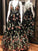 A Line Spaghetti Strap Black V Neck Prom Dresses Floral Print Formal Dresses WK816