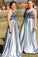 A Line Spaghetti Straps Backless Blue Prom Dress with Beading Long Party Dresses WK398