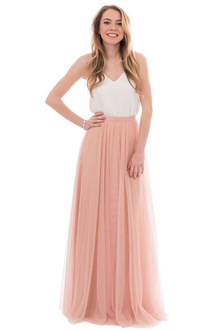 Elegant A Line Spaghetti Straps Sleeveless Pink and White Tulle Bridesmaid Dress with V Neck WK957