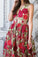 A Line V Neck Red Floral Boho Prom Dress Elegant Long Evening Dresses WK518