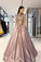 A line Satin Beads High Neck Prom Dresses Long Cheap Dance Dresses PW716