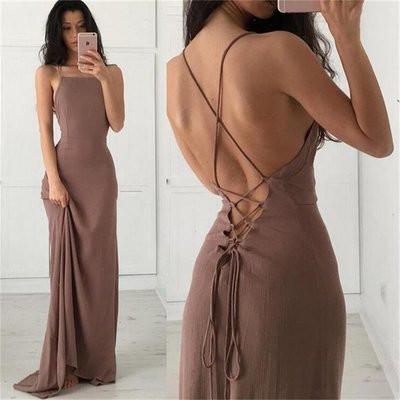 New Arrival Spaghetti Straps Charming Simple Long Criss Cross A-Line Scoop Prom Dresses uk PD0154