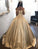 Ball Gown Champagne Gold Satin Quinceanera Dresses Appliques Lace Prom Dresses WK933