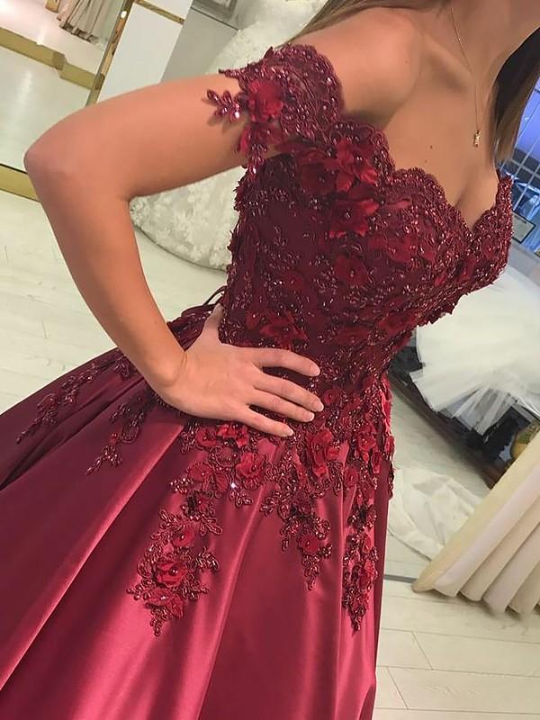 V Neck Ball Gown Lace Tulle Prom Dress With Appliqued Beading - Prom Dresses  - Stacees