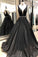Ball Gown Straps Black V Neck Lace Appliques Prom Dresses Beads V Back Dance Dress WK709