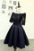 A Line Black Short Sleeves Off the Shoulder Lace Appliques Satin Homecoming Dresses WK885