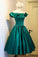 Chic Green Off the Shoulder Short Prom Dresses Lace up Satin Homecoming Dresses H1071