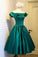 Chic Green Off the Shoulder Short Prom Dresses Lace up Satin Homecoming Dresses H1071