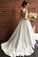 Chic Ivory Satin V Neck Wedding Dresses Open Back Modest Ball Gown Wedding Dress W1046
