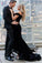 Chic Off the Shoulder Short Sleeves V Neck Long Black Prom Dresses With Split WK454