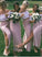 Chic Pink Short Sleeve Lace Side Slit Off the Shoulder Two Piece Bridesmaid Dresses WK958