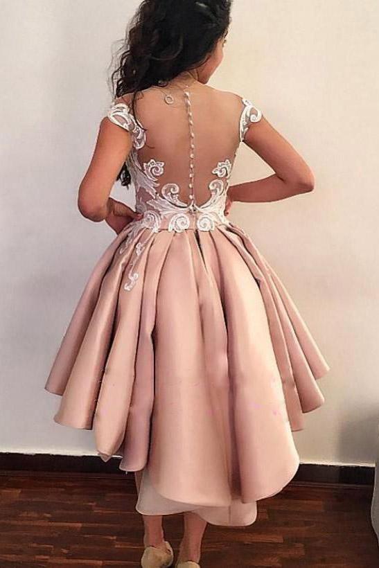 Chic Sheath Pink Above Knee Lace Appliques Cap Sleeve Homecoming Dresses H1032