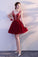 Cute Burgundy Tulle Above Knee Tulle Homecoming Dresses Lace up Belt Graduation Dress WK820