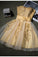 Cute Gold Strapless Mini Homecoming Dresses with Appliques Sweetheart Cocktail Dress WK941