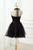 Cute Halter Black Tulle Sleeveless Beads Short Prom Dresses Homecoming Dresses P1078