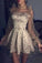 Cute Long Sleeve Grey Tulle Star Homecoming Dresses Above Knee Short Party Dresses H1059