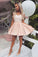 Cute Pink Lace Satin Above Knee Homecoming Dresses Sweet 16 Dresses H1047