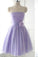 Cute Strapless Flower Lavender Chiffon Short Bridesmaid Dresses with Bow, Prom Dresses PW962