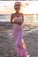 Sexy Mermaid Sweetheart Pink Strapless Satin Sleeveless Prom Dress with Applique Split WK804