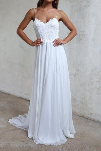 Backless Beach White Cheap Spaghtti Straps Bridal Wedding Dress WK67