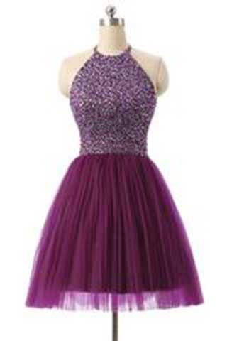 Short Prom Dresses Tulle Prom Gown Purple Homecoming Dress Sexy Prom Dress WK394