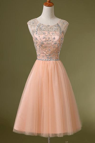 Blush Pink Backless Tulle Short Homecoming Dresses H25