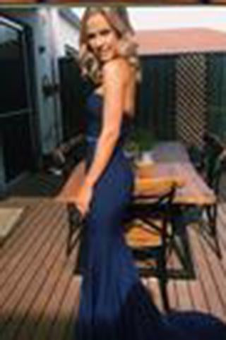 Simple Sweetheart Navy Blue Mermaid Prom Dress with Sash Sweep Train WK596