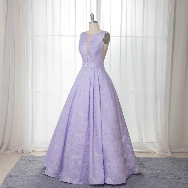 Elegant A-Line Bateau Sleeveless Lilac Floral Satin Prom Dress Long Party Dresses WK758
