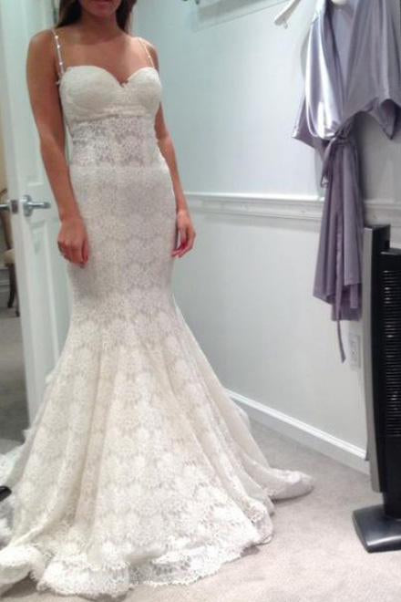 Elegant Mermaid Sweetheart Lace Court Train Wedding Dress with Spaghetti Straps WK422