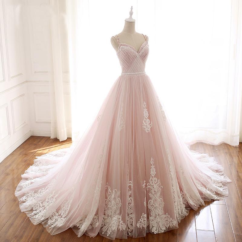 Elegant Pink Sweetheart Tulle Lace Appliques Lace up Prom Evening Dresses WK648