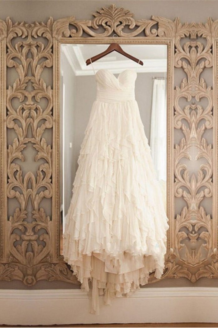 Elegant Sweetheart Spaghetti Straps Chiffon Ruffles Wedding Dresses Bridal Dresses WK777