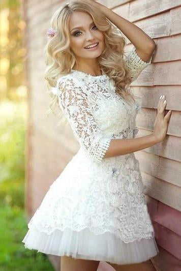2024 Popular Half Sleeve Lace See Through Cute Homecoming Short Prom Dress WK86
