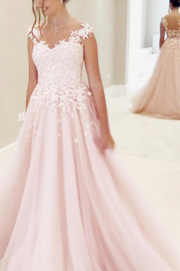 Gorgeous A-line Pink Chiffon Long Sweetheart Floor-Length Sleeveless Prom Dresses WK355