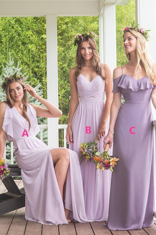 Elegant A Line Maxi Chiffon Long Mismatched Modest Purple Bridesmaid Dresses WK283