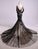 Mermaid Black Tulle Lace Appliques Long Sleeve V Back Scoop Cheap Prom Dresses WK176