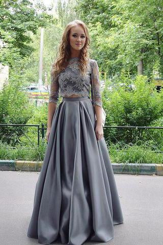New Arrival Two-Piece A-Line Gray Lace Long Prom/Evening Dress WK420