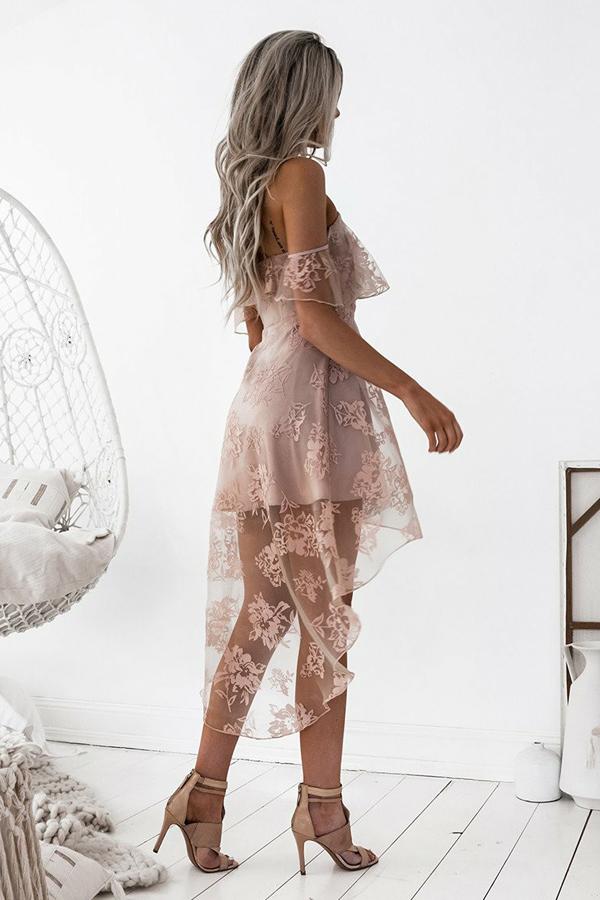 Cute A-Line High Low Blush Pink Spaghetti Straps Lace Short Homecoming Dresses WK04