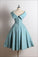 Cute Vintage Scoop A-Line Sleeveless Knee-Length Lace Blue Homecoming Dresses WK794