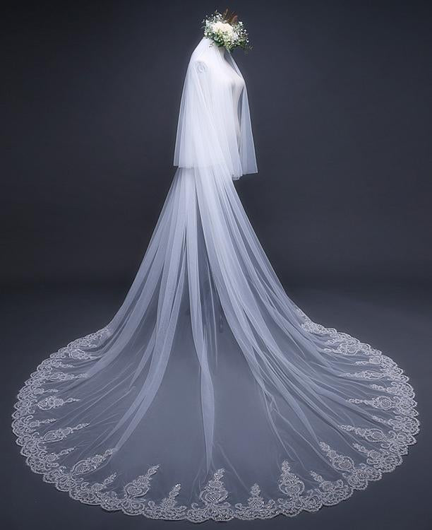 Cathedral Tulle Lace Ivory Wedding Veil Bridal Veil Wedding Veil WK288