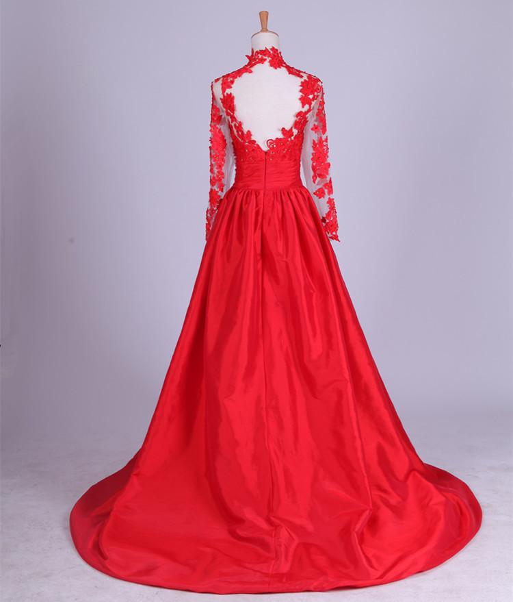 New Arrival Elegant Taffeta Applique Long Sleeve Empire Prom Gowns Evening Dresses WK857
