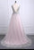 A line Tulle Blush Pink Prom Dresses with Beaded Sequins V Neck Bodice WK653