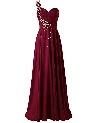 One Shoulder Long Bridesmaid Prom Dresses Chiffon Evening Gowns WK211
