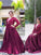 A Line V Neck Long Sleeves Beading Sweep Train Satin Plus Size Prom Dresses WK196