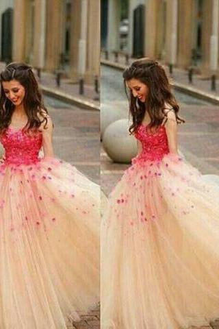 Cinderella Appliques Ball Gown Tulle Prom Dress Wedding Dresses