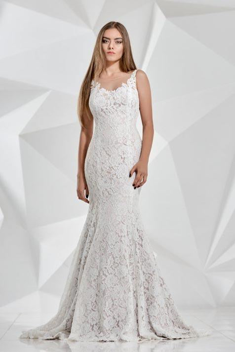 Lace Mermaid Ivory Scoop Wedding Dresses Bohemian Long with Train Bridal Dresses WK503