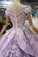 Lilac Ball Gown Short Sleeve Prom Dresses with Flowers Gorgeous Quinceanera Dress WK968