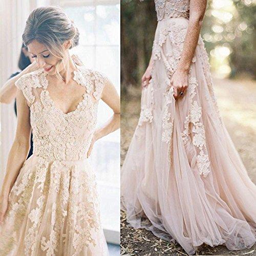 Long Tulle Vintage Romantic Unique Cap Sleeve Pink A-Line Appliques Wedding Dresses WK88